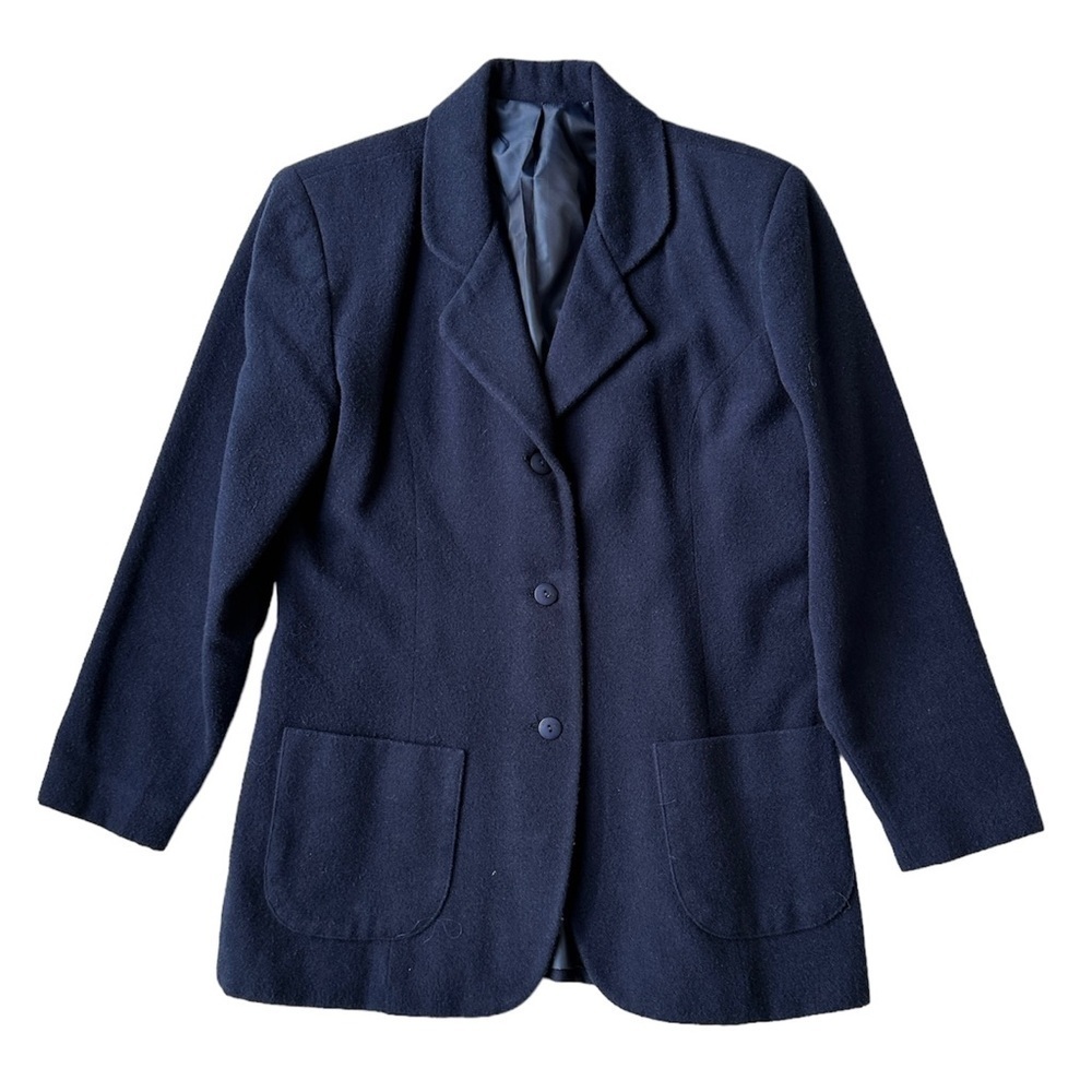 Vintage Sostanza Blue Wool Blend Lined Button Blazer Jacket Women’s Medium USA